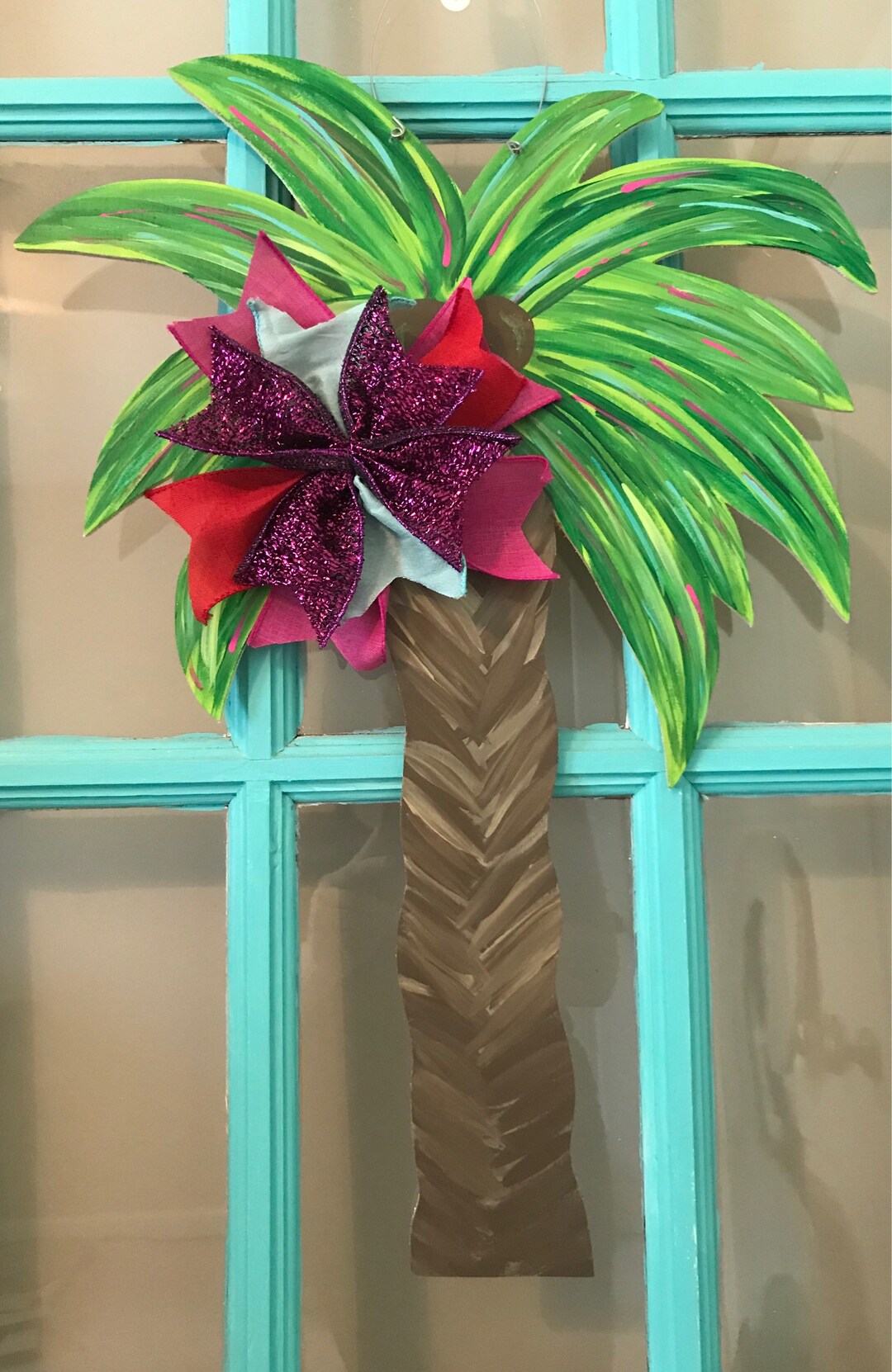 Tropical Palm Tree Wooden Door Hanger Etsy