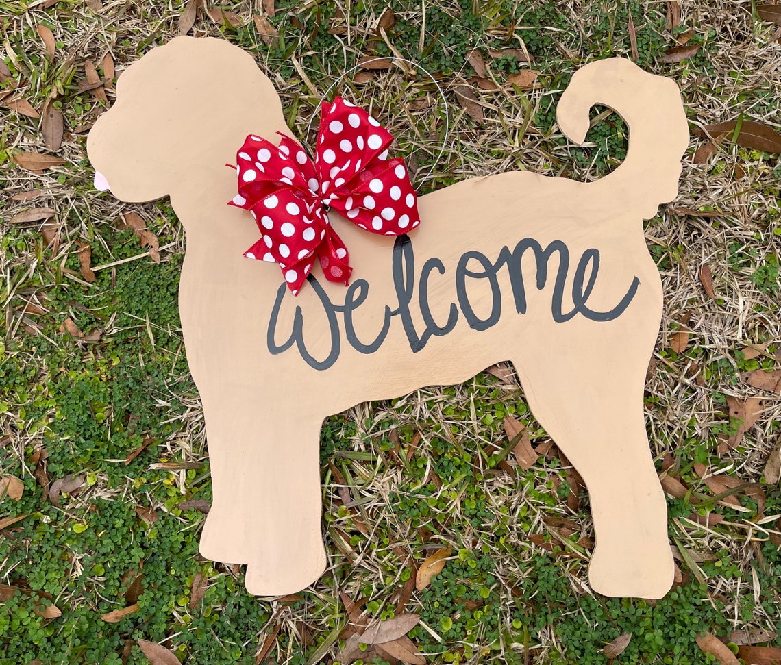 Goldendoodle Dog Wooden Door Hanger Etsy