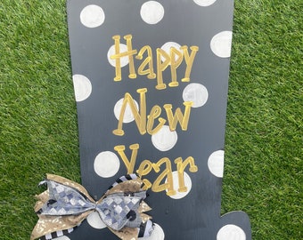 Polka Dot Happy New Years Hat Wooden Door Hanger