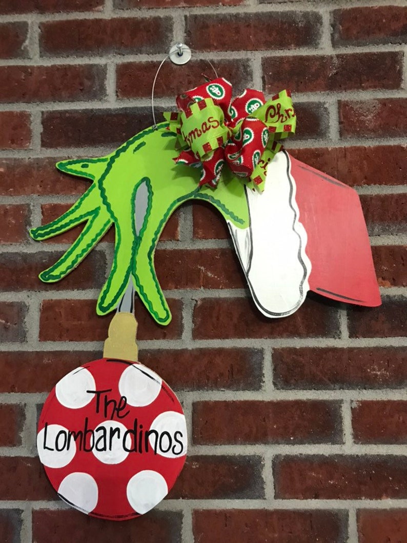Personalized Grinch Wooden Door Hanger Etsy