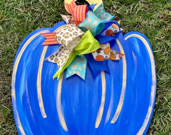 Ready to Ship - Door Hanger / Blue Pumpkin Wooden Door Hanger - Pumpkin - Fall - Door Hanger - Halloween - Gold - Glitter - Distressed