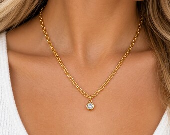 Ready to Ship - Necklace / Chain Necklace - Charm - Gold - Oval Chain  - Crystal - Rhinestone - Dainty - 18 Inch