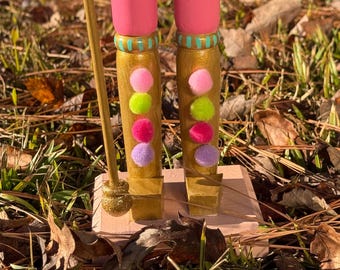 Decor / Nutcracker - Stripes - Glitter - Tabletop Decor - Pink - Blue - White - Christmas - Gold - Embellished - Rhinestone - Candy - Whimsy