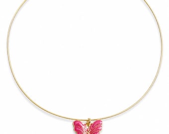 Ready to Ship - Necklace / Gold - Butterfly - Charm - Pink - Choker - Minimalist - Everyday - Statement Jewelry