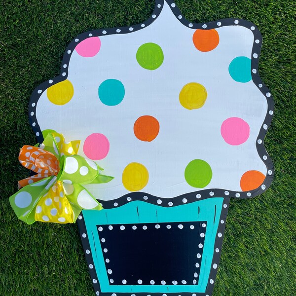 Whimsical Chalkboard Birthday Cupcake Door Hanger