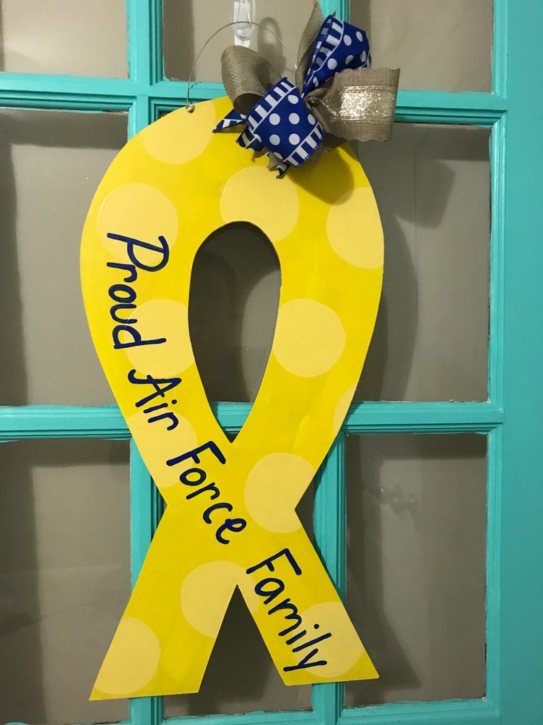 Yellow Ribbon Awareness Wooden Door Hanger Etsy