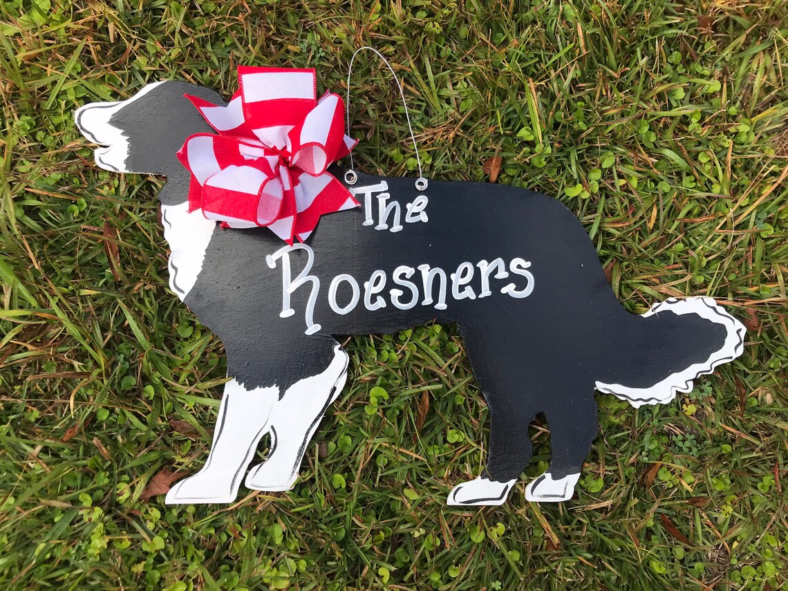 Border Collie Dog Wooden Door Hanger Etsy