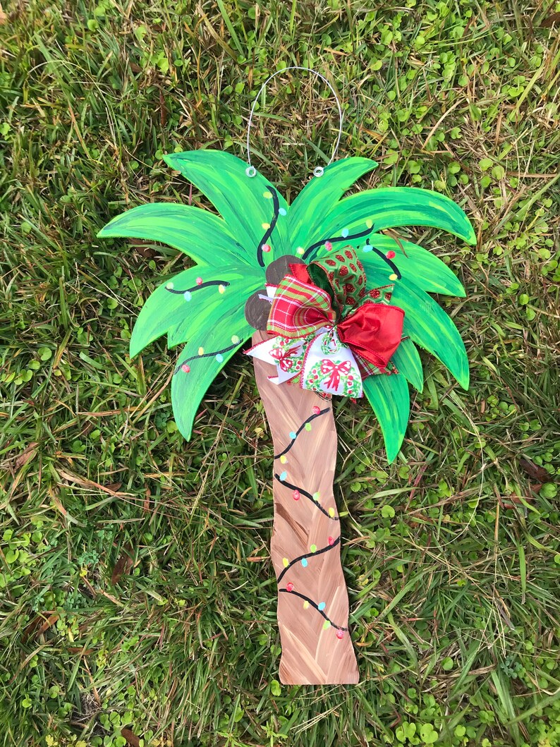 Christmas Tropical Palm Tree Wooden Door Hanger Etsy
