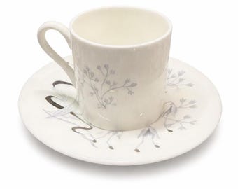 Vintage Wedgwood Wild Oats Teacup and Saucer - Wedgwood - Teacup - Saucer - Tea - Vintage - Antique - Bone China - Grey - Floral