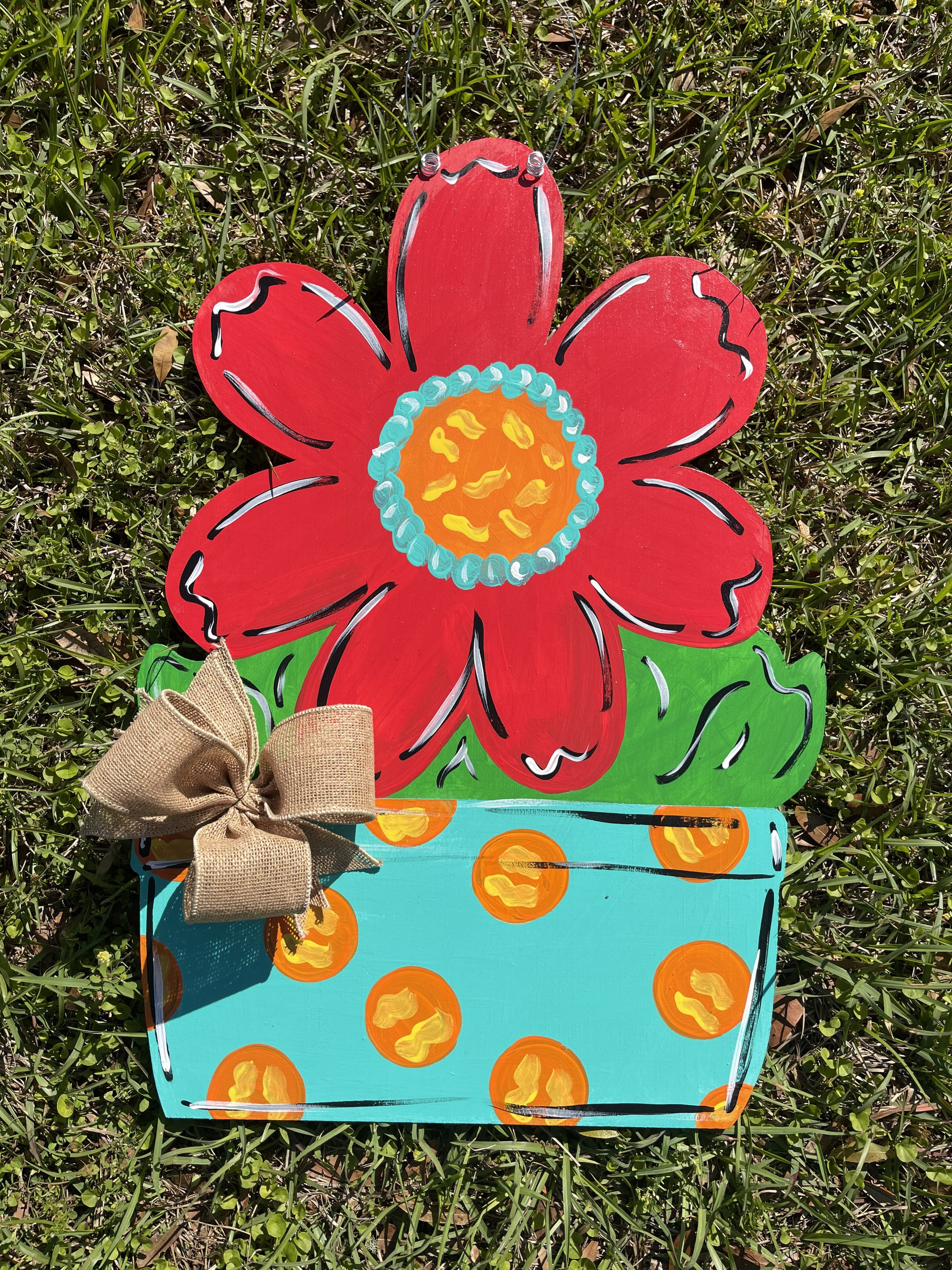 Red Daisy Flower Wooden Door Hanger - Etsy