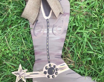 Western Cowboy Cowgirl Boots Wooden Door Hanger