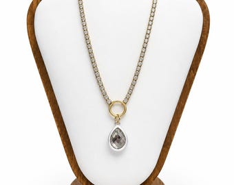 Ready to Ship - Necklace / 17 inches - Tennis Necklace - Rhinestone - Gold - Game Day Jewelry - Crystal - Dainty - White - Enamel