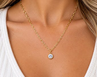 Ready to Ship - Necklace / Chain Necklace - Charm - Gold - Paperclip Chain  - Crystal - Rhinestone - Dainty - 18 Inch - Paperclip