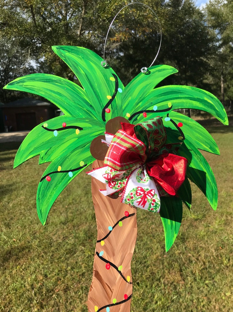 Christmas Tropical Palm Tree Wooden Door Hanger Etsy
