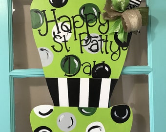 St. Patricks Day Leprechaun Hat Wooden Door Hanger