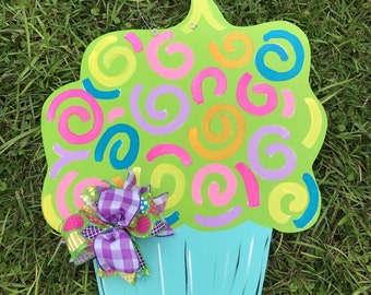 Whimsical Birthday Cupcake Door Hanger