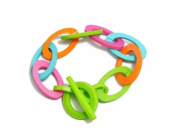 Ready to Ship - Bracelet / Toggle Bracelet - Resin - Acrylic - Pink - Lime Green - Orange - Aqua - Summer - Spring - Chunky - Chain