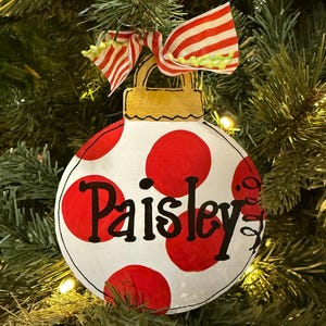 Christmas Ornament / Round Polka Dot Wood Christmas Ornament - Ball Ornaments - Christmas - Polka Dot - Personalization