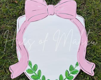 Door Hanger / Pink Bow Sheild Door Hanger - Personalize - Bow - Name - Crest - Coquette