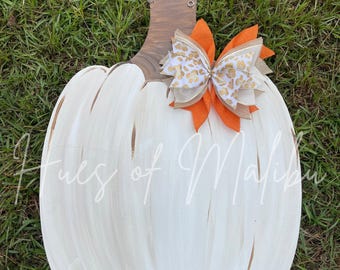 Door Hanger / White Pumpkin Fall Wooden Door Hanger - Distressed - Pumpkin - White