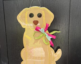Ready to Ship - Door Hanger / Dog - Lab - Labrador Retriever - Golden - Glitter - Wooden Door Hanger - Yellow - Hunting Dog