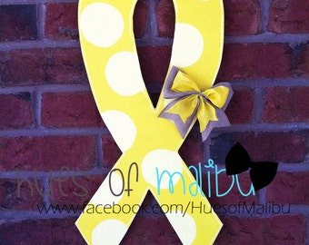 Yellow Ribbon Awareness Wooden Door Hanger