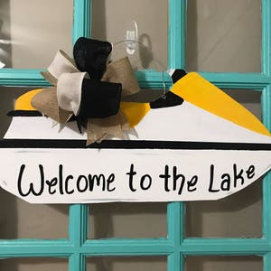 Jet Ski Lake Wood Door Hanger