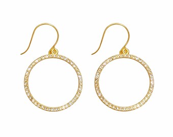 Earrings / Rhinestone - Hoops - Circle - Crystal - Gold - Round Drop - Crystal - Lightweight