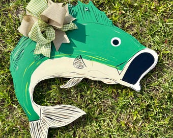 Door Hanger /  Fish Wooden Door Hanger - Fish - Fathers Day - Personalize - Dad - Lake - Beach - Bass