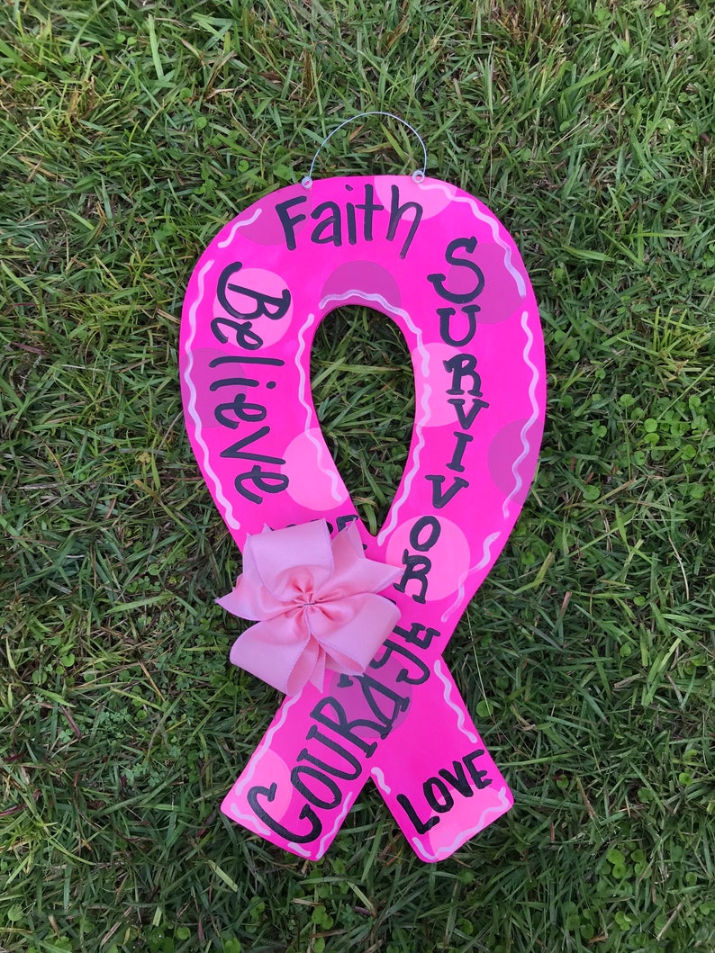 Breast Cancer Awareness Pink Ribbon Wooden Door Hanger Etsy