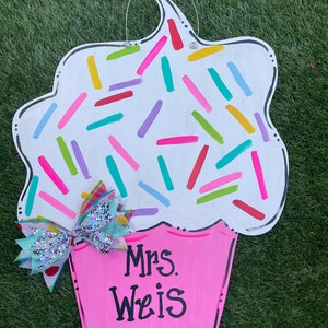 Pink Sprinkles Birthday Cupcake Door Hanger