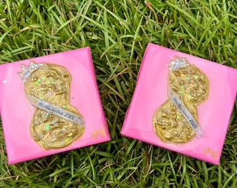 Canvas / 4x4 Hand Painted - Gold Peanut - Banner - Peanut Festival - Peanut - Gold - Wiregrass - Cotton - Peanut Pagent - Pink - Glitter