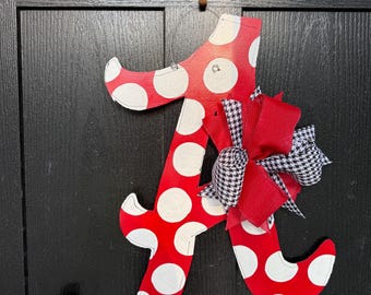 Door Hanger / Letter A Wooden Door Hanger - A - Initial - Houndstooth - Football