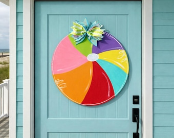 Door Hanger / Beach Ball Wooden Door Hanger - Beach - Ball - Summer - Pool - Lake - Personalize - Sand