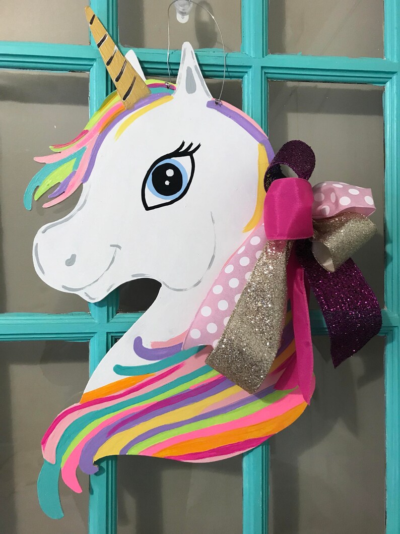 Whimsical Unicorn Wooden Door Hanger Etsy