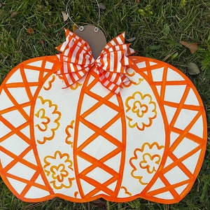 Door Hanger / Chinoiserie Orange Fall Pumpkin Wooden Door Hanger - Chinoiserie - Pumpkin - Fall