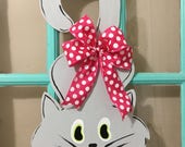 Grey Cat Wooden Door Hanger