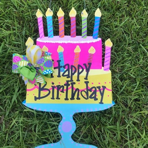 Door Hanger / Birthday Cake Wooden Door Hanger - Cake - Birthday - Happy Birthday - Personalize - Welcome - Party