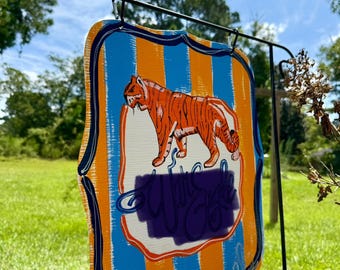 Garden Flag / Football - Fall -  Metal Garden Flag - Orange and Blue Striped - Tiger - Go Team - Peraonalize - Tailgate Flag