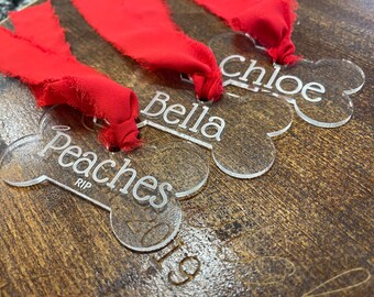 Christmas Ornament / Acrylic Dog Bone Ornament -  Clear - Bone - Acrylic - Personalized - Name