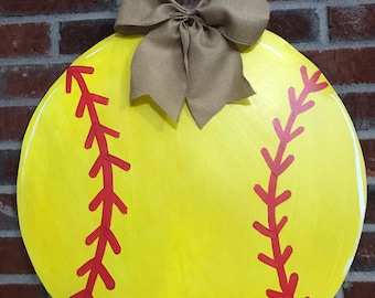 Softball Wooden Door Hanger