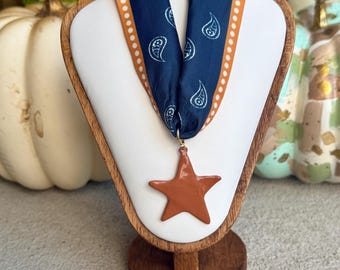 Necklace / Scarf Charm Necklace - Charm - Gold - Orange - Star - Fall - Rodeo - Pendant - Game Day - Concert - Football - Scarf - Auburn