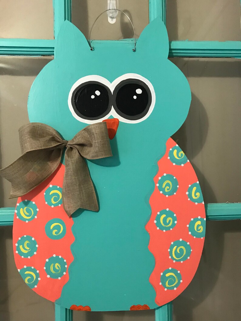 Whimsical Owl Wooden Door Hanger Etsy