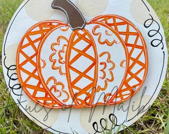 Attachment / Chinoiserie Pumpkin - Attachment for Wood Door Hanger Wreath - Interchangeable Wreath - Door Hanger - Fall - Pumpkin