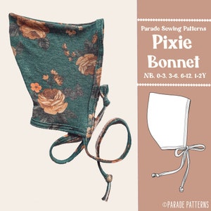 BABY BONNET SEWING Pattern, Pixie Bonnet, 5 sizes, video tutorial included, bonnet sewing pattern pdf, A0, A0 projector