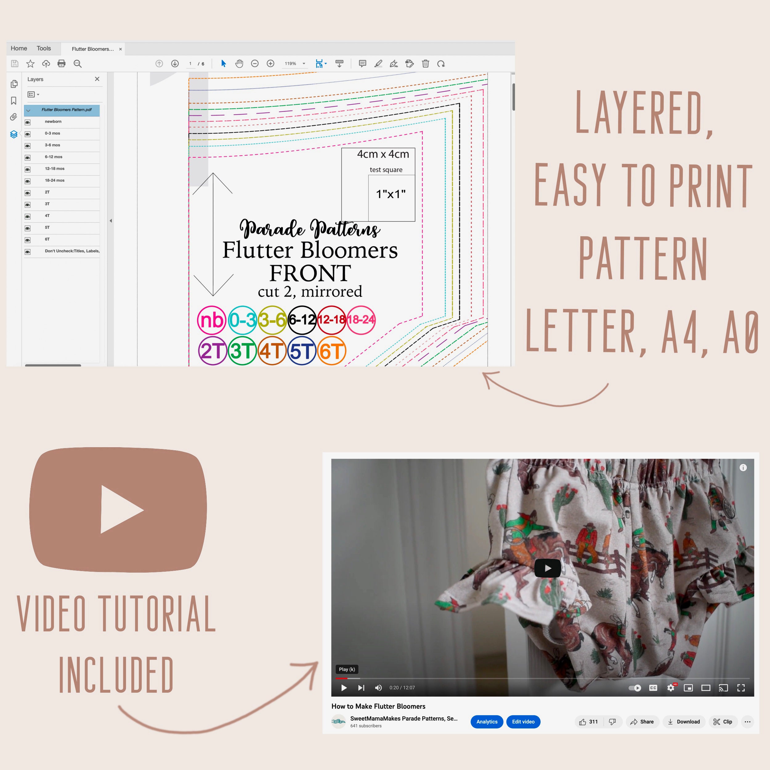 FLUTTER BLOOMERS SEWING Pattern Pdf | 11 Sizes | Baby Bloomers Sewing ...