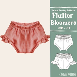 FLUTTER BLOOMERS SEWING Pattern pdf | 11 Sizes | baby bloomers sewing pattern, bloomers with ruffles, up to size 6T, video tutorial incl, A0