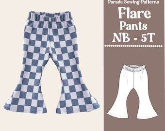 FLARE PANTS pdf sewing pattern/A0 |  video tutorial | bell bottom pants, yoga pants