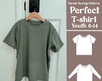 T-Shirt Sewing Pattern in Youth/Child sizes | Regular or Cropped Tee Sewing Pattern PDF | Short or Long Sleeve | Video Included, beginner