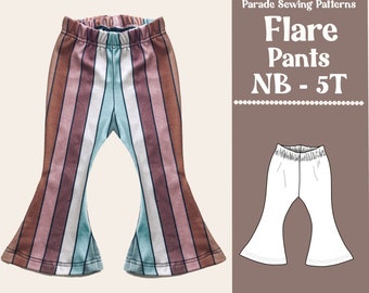 FLARE PANTS pdf sewing pattern/A0 |  video tutorial | bell bottom pants, yoga pants
